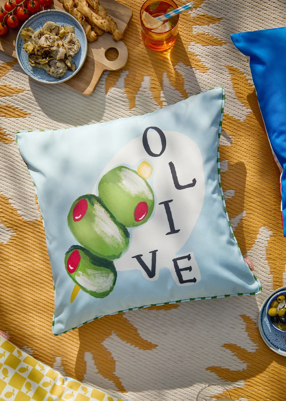 Furn Mediterranean Olive Olive/Blue Outdoor Cushion (45 x 45cm) - 45cm x 45cm Image 1