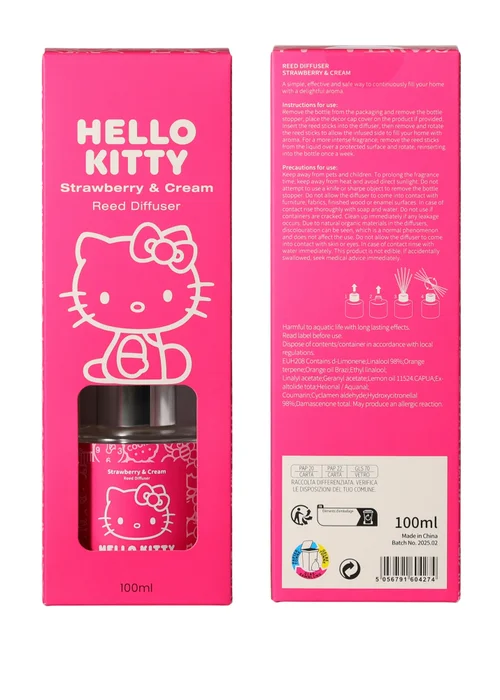Hello Kitty Strawberry & Cream 100ML Pink Reed Diffuser - 100ml Image 4