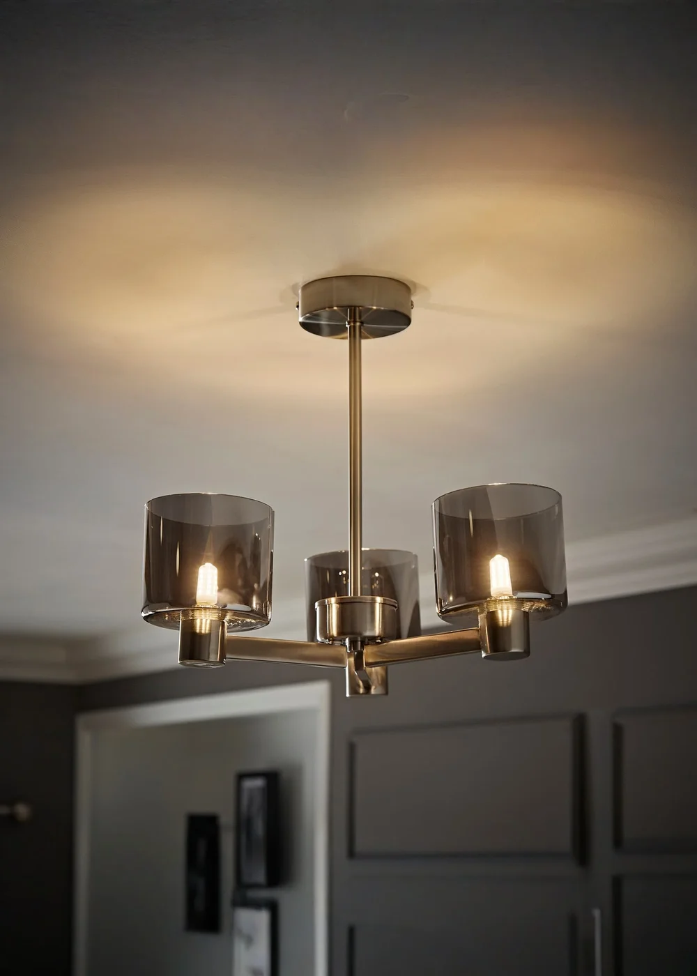 ValueLights Demi Brushed Chrome Ceiling Light Fitting Smoked Glass Shades - One Size Image 1