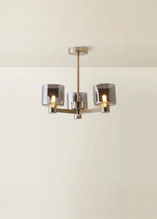 ValueLights Demi Brushed Chrome Ceiling Light Fitting Smoked Glass Shades - One Size Image 2