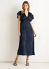Gini London Navy Floral Satin Jacquard Lace Trim Midi Dress - 8 Image 1