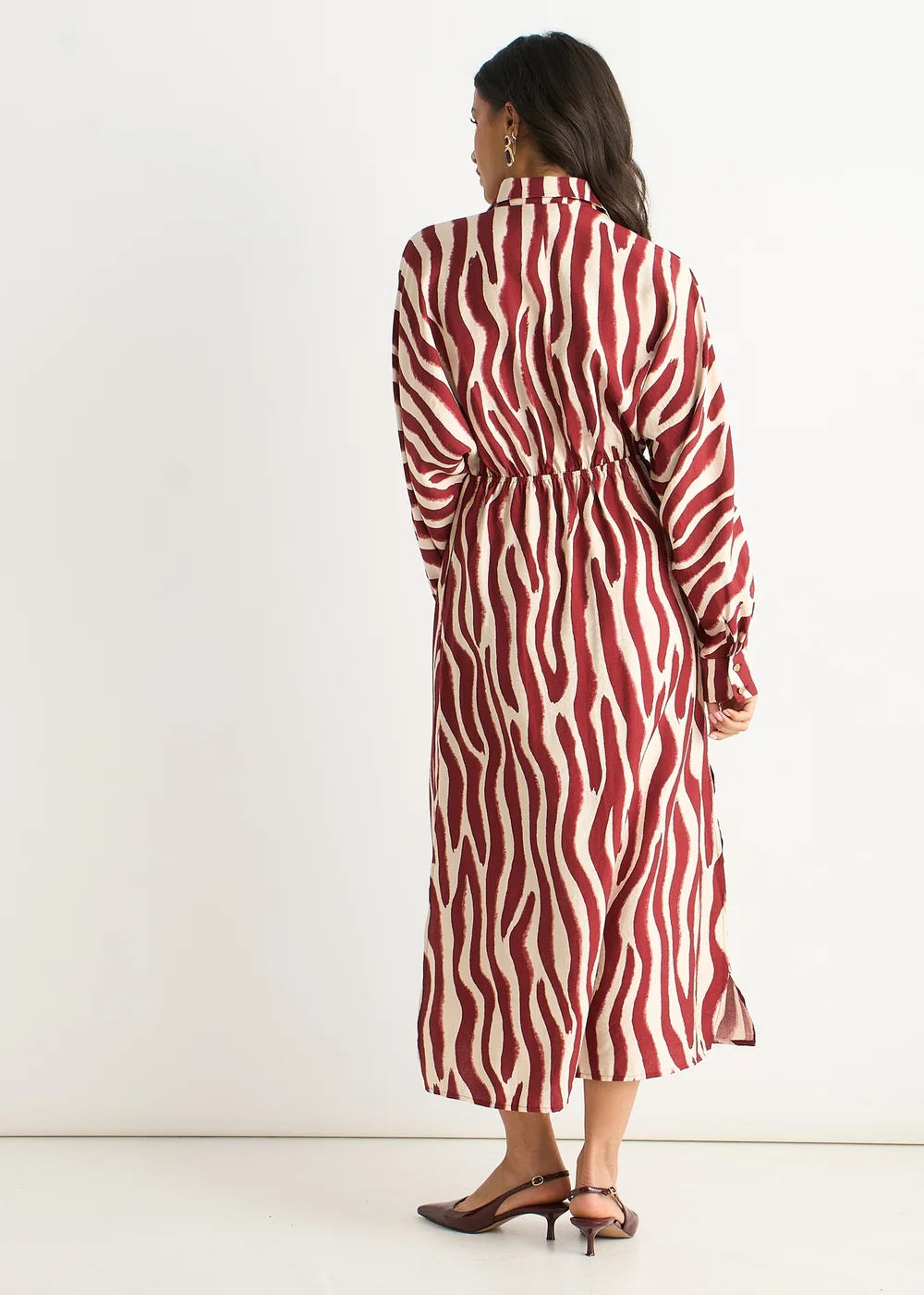 Gini London Burgundy Zebra Print Batwing Sleeves Shirt Dress - 8 Gini London Burgundy Zebra Print Batwing Sleeves Shirt Dress - 8