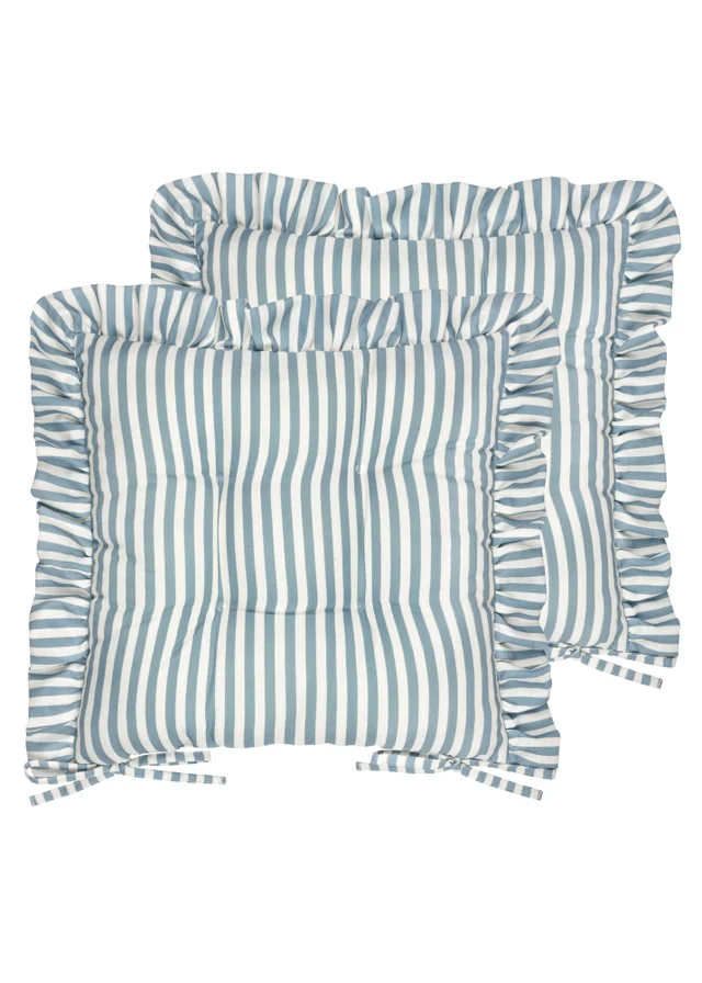 Wylder Millie Ruffle Blue 2 Pack Indoor/Outdoor Seat Pads (40 x 40cm)