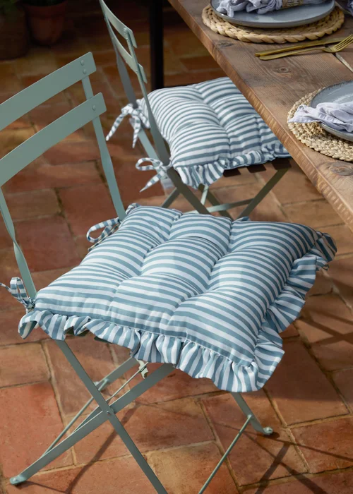 Wylder Millie Ruffle Blue 2 Pack Indoor/Outdoor Seat Pads (40 x 40cm) - 40cm x 40cm Image 1