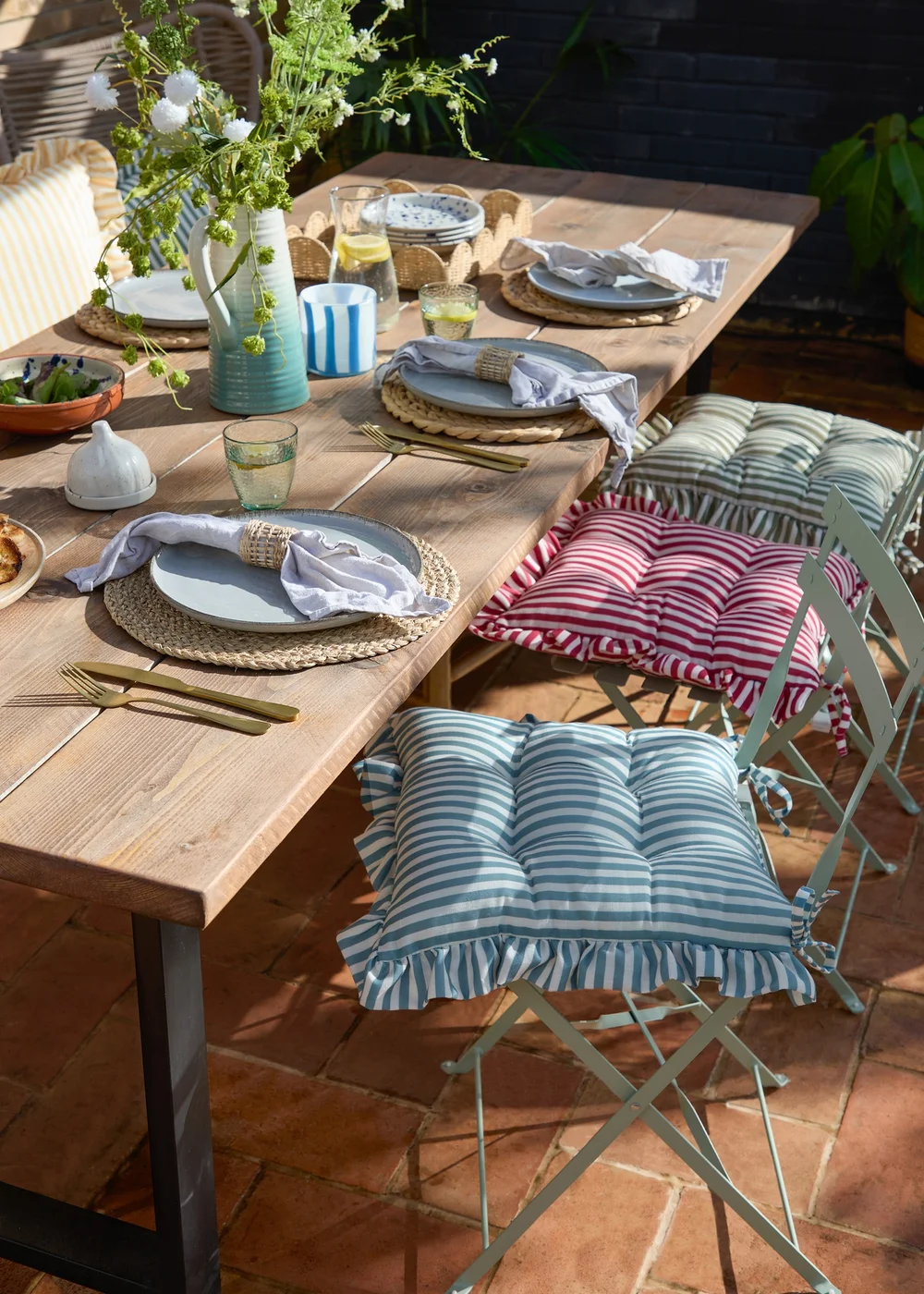 Wylder Millie Ruffle Blue 2 Pack Indoor/Outdoor Seat Pads (40 x 40cm) - 40cm x 40cm Image 6