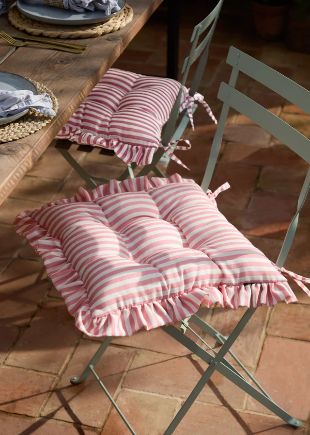 Wylder Millie Ruffle Pink 2 Pack Indoor/Outdoor Seat Pads (40 x 40cm)