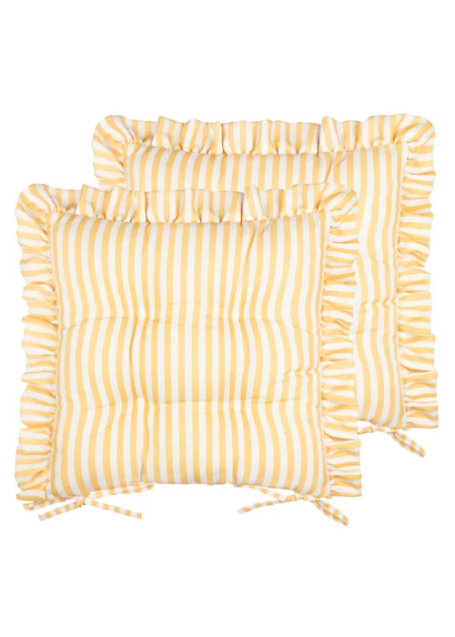Wylder Millie Ruffle Yellow 2 Pack Indoor/Outdoor Seat Pads (40 x 40cm) - 40cm x 40cm Image 2