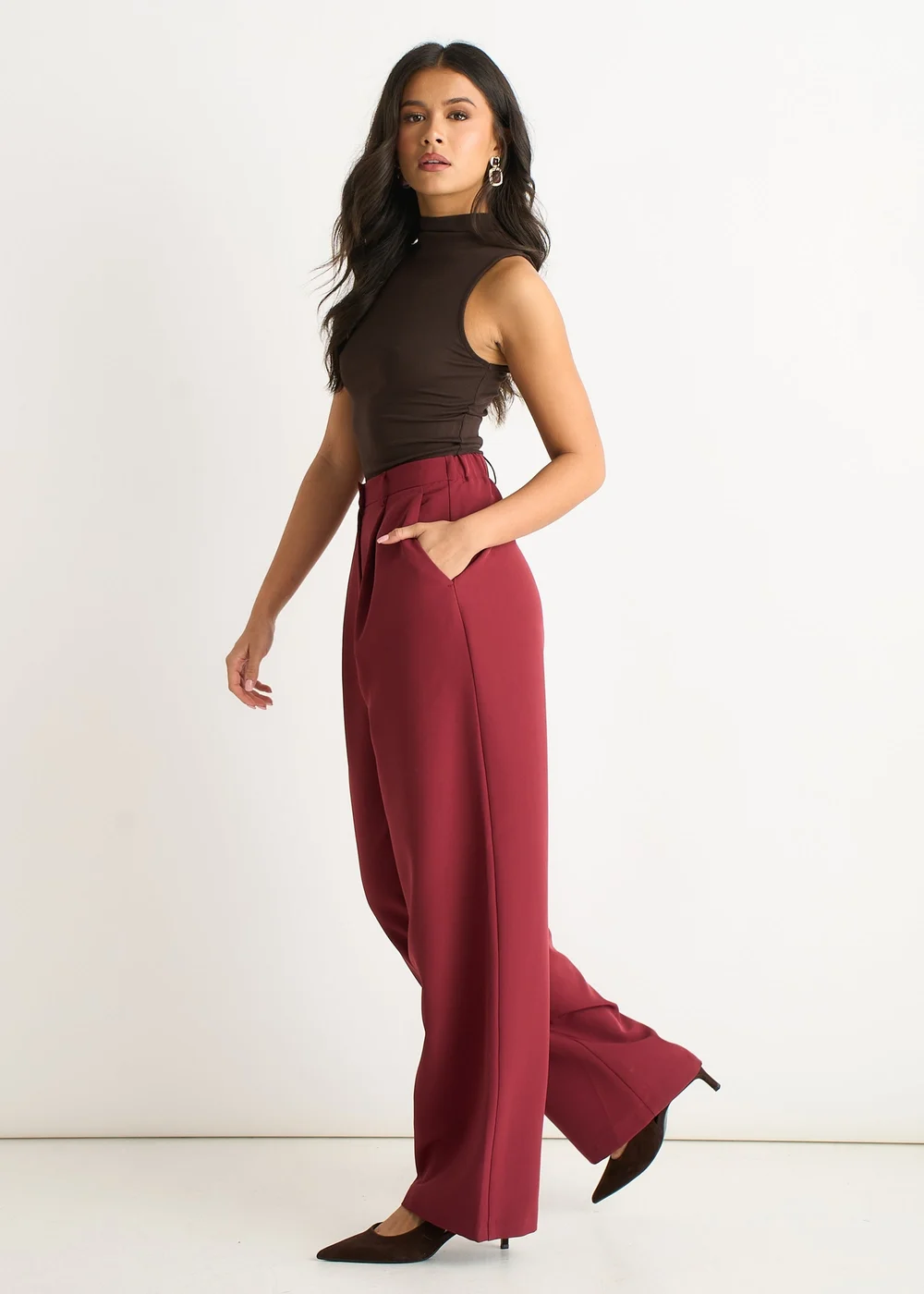 Gini London Rust Wide Leg Pleat Tailoring Trouser - 12 Image 4