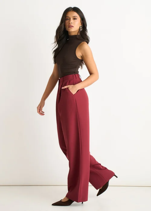 Gini London Rust Wide Leg Pleat Tailoring Trouser - 12 Image 4