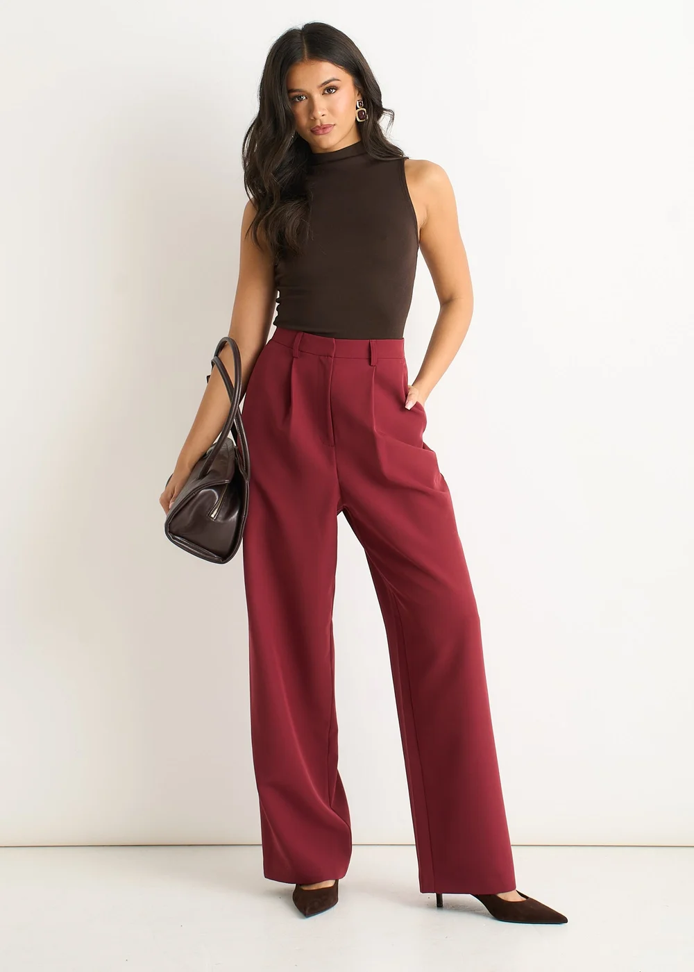 Gini London Rust Wide Leg Pleat Tailoring Trouser - 12 Image 1