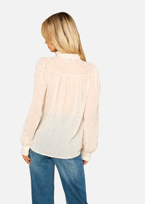 Gini London Oatmeal Tie Neck Long Sleeve Top - S/M Image 2