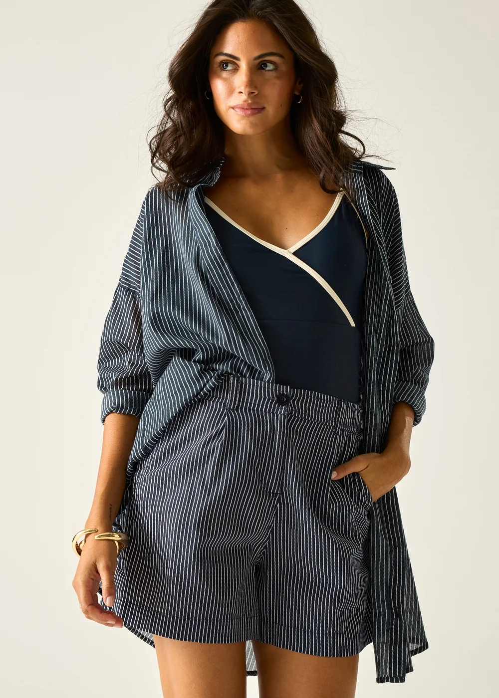 Regatta Navy White Wavy Stripe Sabelle Lightweight Shorts - 8 Image 2