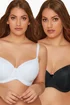 Yours 2 Pack Curve White & Black Moulded Underwired T-Shirt Bras - 44GG Image 1