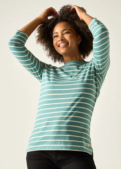 Regatta Ivy Moss Light Vanilla Stripe Baylette II UPF 30 T-Shirt - 20 Image 2
