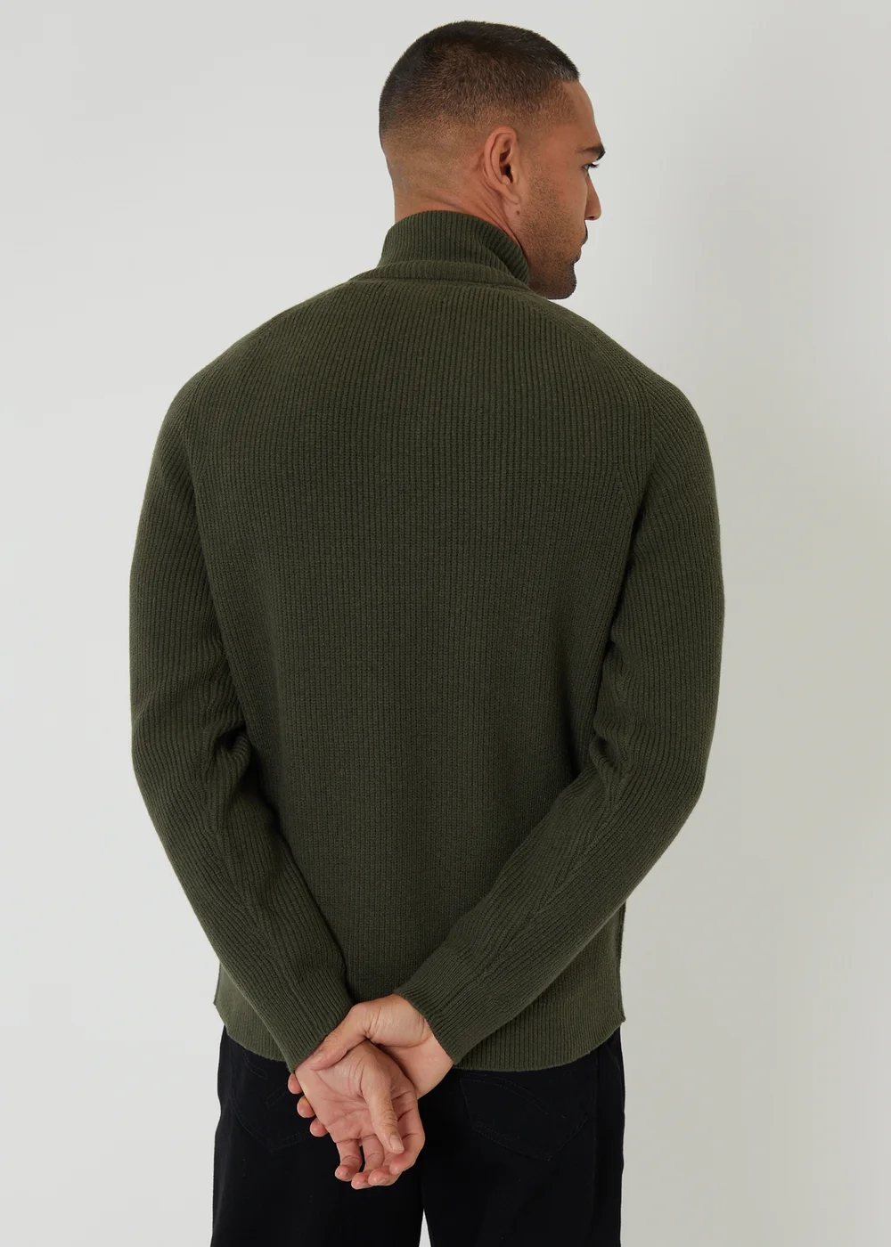 Threadbare Green Cotton Blend Rib Panel Quarter Zip Knitted Jumper - 2XL Image 2