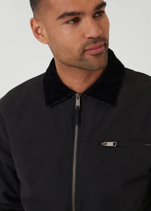Threadbare Black Cotton Canvas Jacket With Corduroy Collar - S Image 4