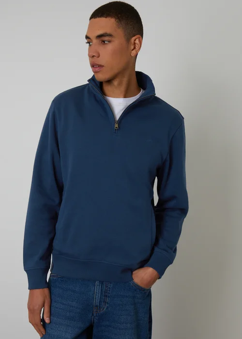 Threadbare Dark Blue Quarter Zip Sweatshirt - Extra Large Image 1