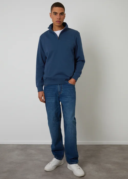 Threadbare Dark Blue Quarter Zip Sweatshirt - Extra Large Image 3