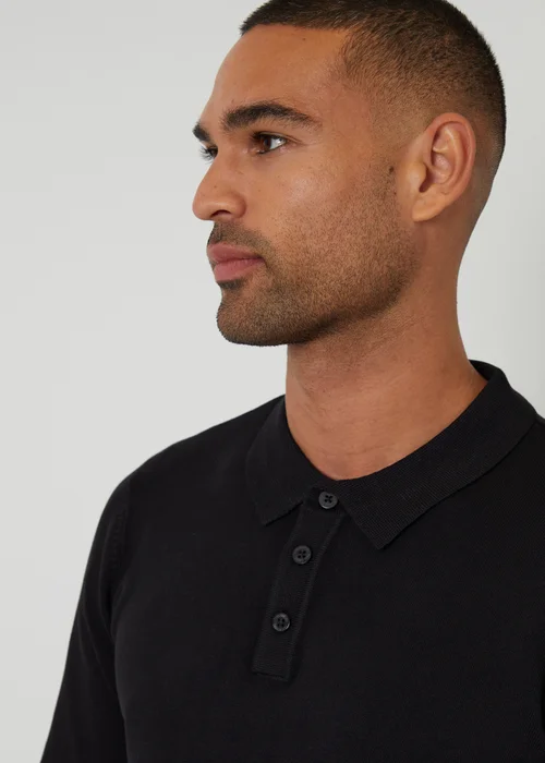 Threadbare Black Knitted Long Sleeve Polo Jumper - 2XL Image 4