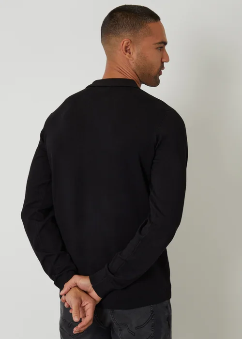 Threadbare Black Knitted Long Sleeve Polo Jumper - 2XL Image 2