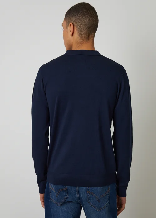 Threadbare Navy Knitted Long Sleeve Polo Jumper - S Image 2