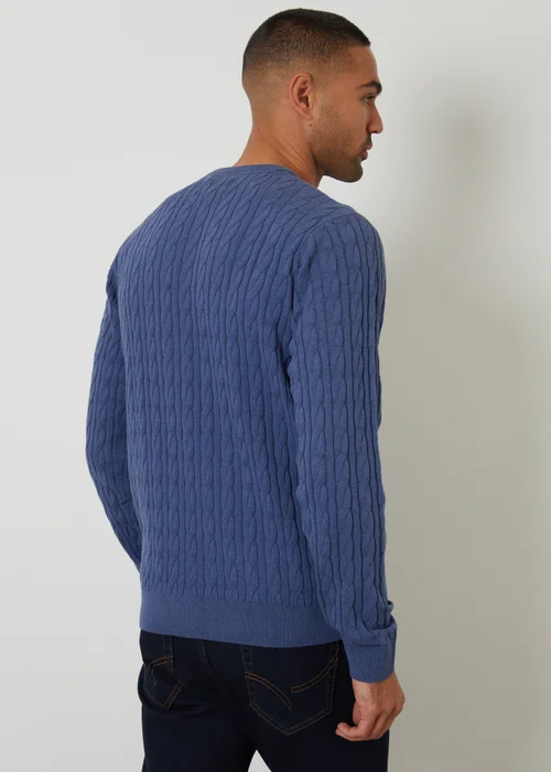 Threadbare Blue Cable Knit Crew Neck Jumper - 2XL Image 2