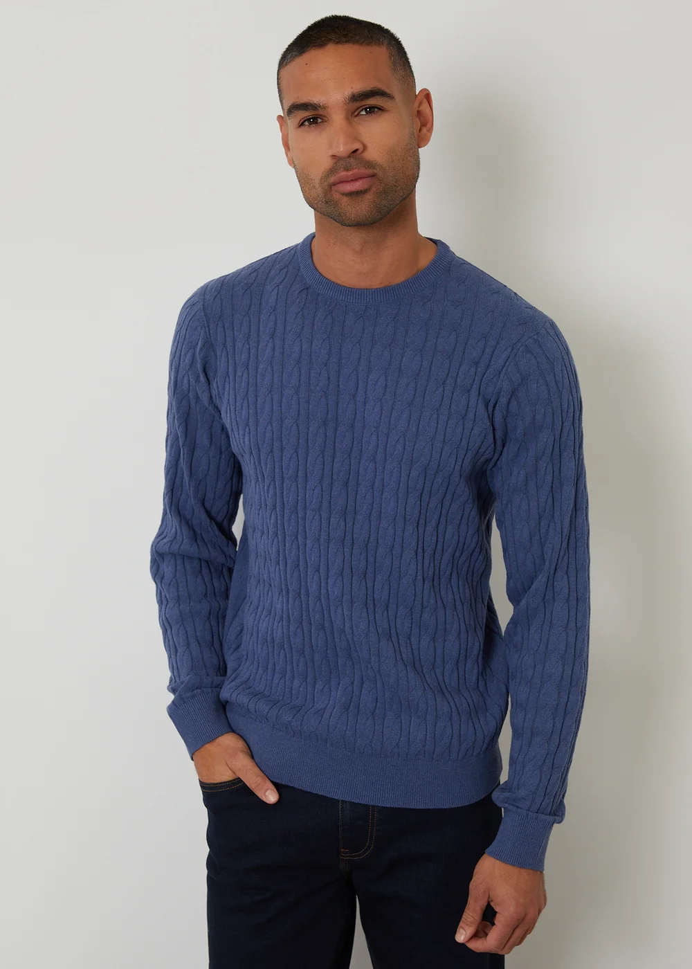 Threadbare Blue Cable Knit Crew Neck Jumper - 2XL Image 1