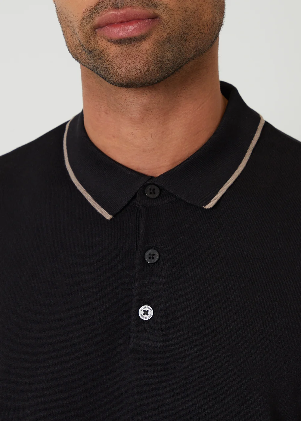 Threadbare Black Knitted Long Sleeve Polo Jumper - L Image 4