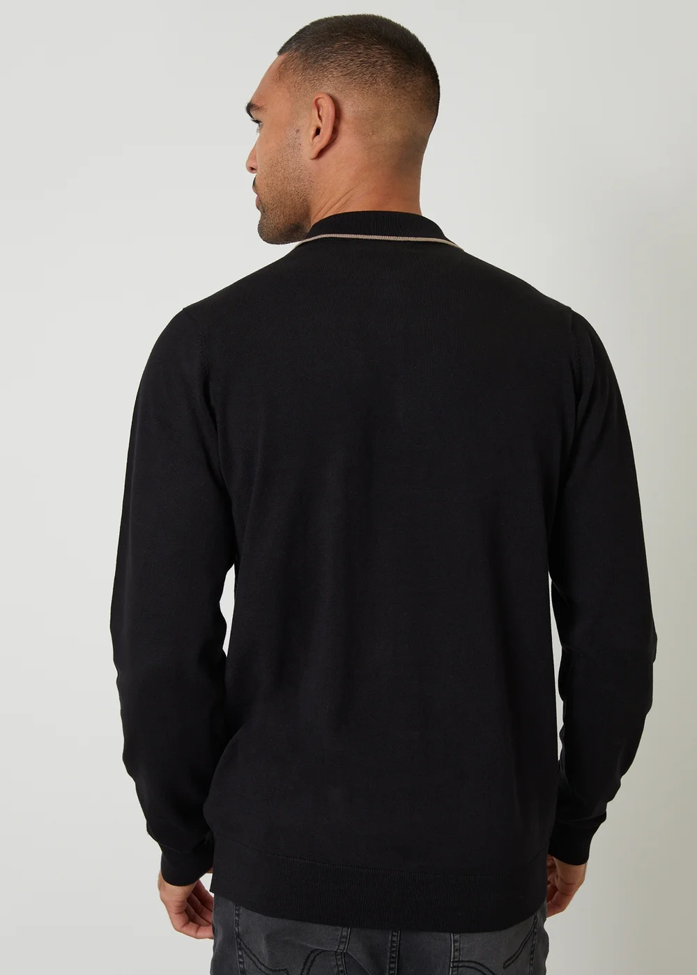 Threadbare Black Knitted Long Sleeve Polo Jumper - L Image 2