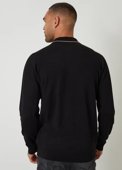 Threadbare Black Knitted Long Sleeve Polo Jumper - L Image 2