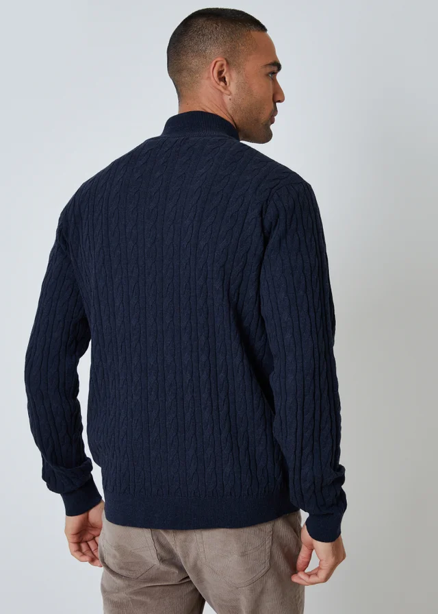 Threadbare Navy Cable Knit Quarter Zip Jumper