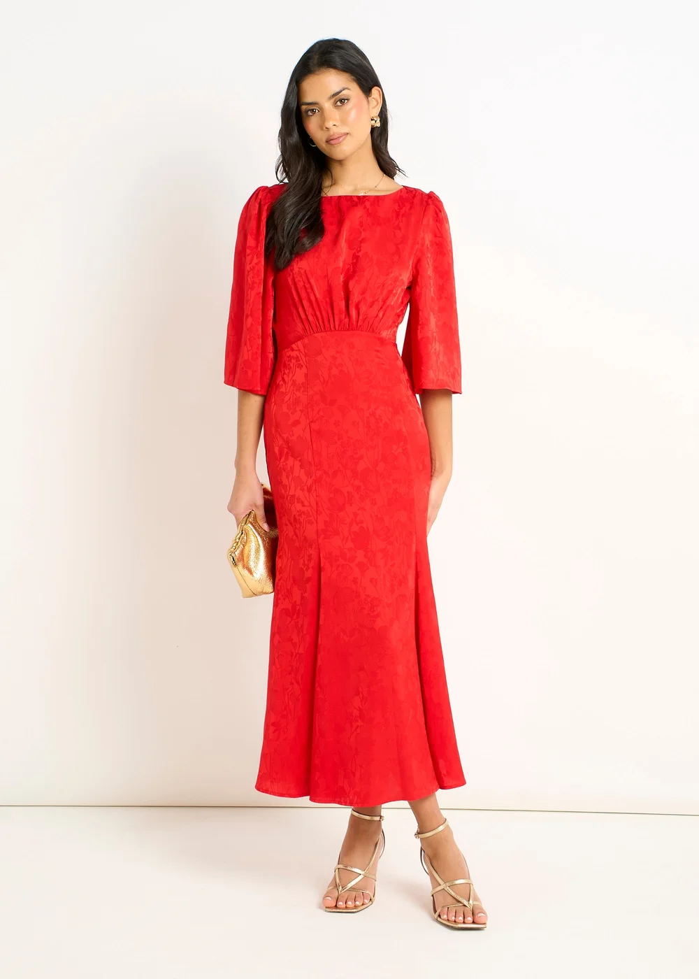 Gini London Red Satin Jacquard Midi Dress - 14 Image 1