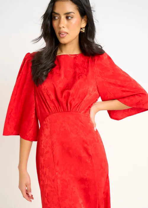 Gini London Red Satin Jacquard Midi Dress - 14 Image 3