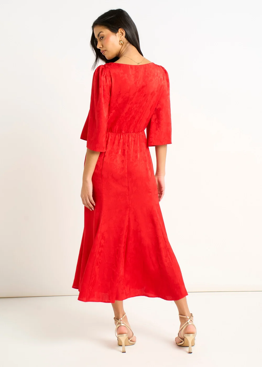 Gini London Red Satin Jacquard Midi Dress - 14 Image 2