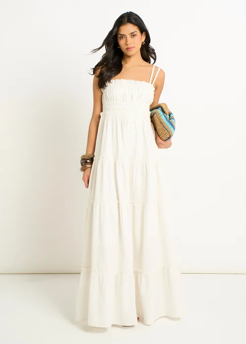 Gini London White Cotton Shirred Strappy Flare Maxi Dress - 14 Image 2
