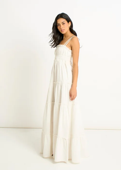 Gini London White Cotton Shirred Strappy Flare Maxi Dress - 14 Image 5