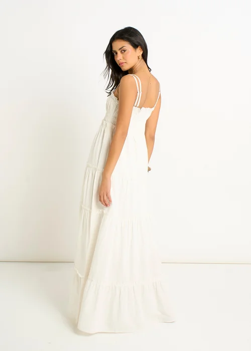 Gini London White Cotton Shirred Strappy Flare Maxi Dress - 14 Image 3