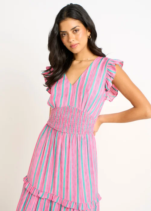 Gini London Pink Summer Stripe Shirred Waist Maxi Dress - 10 Image 3