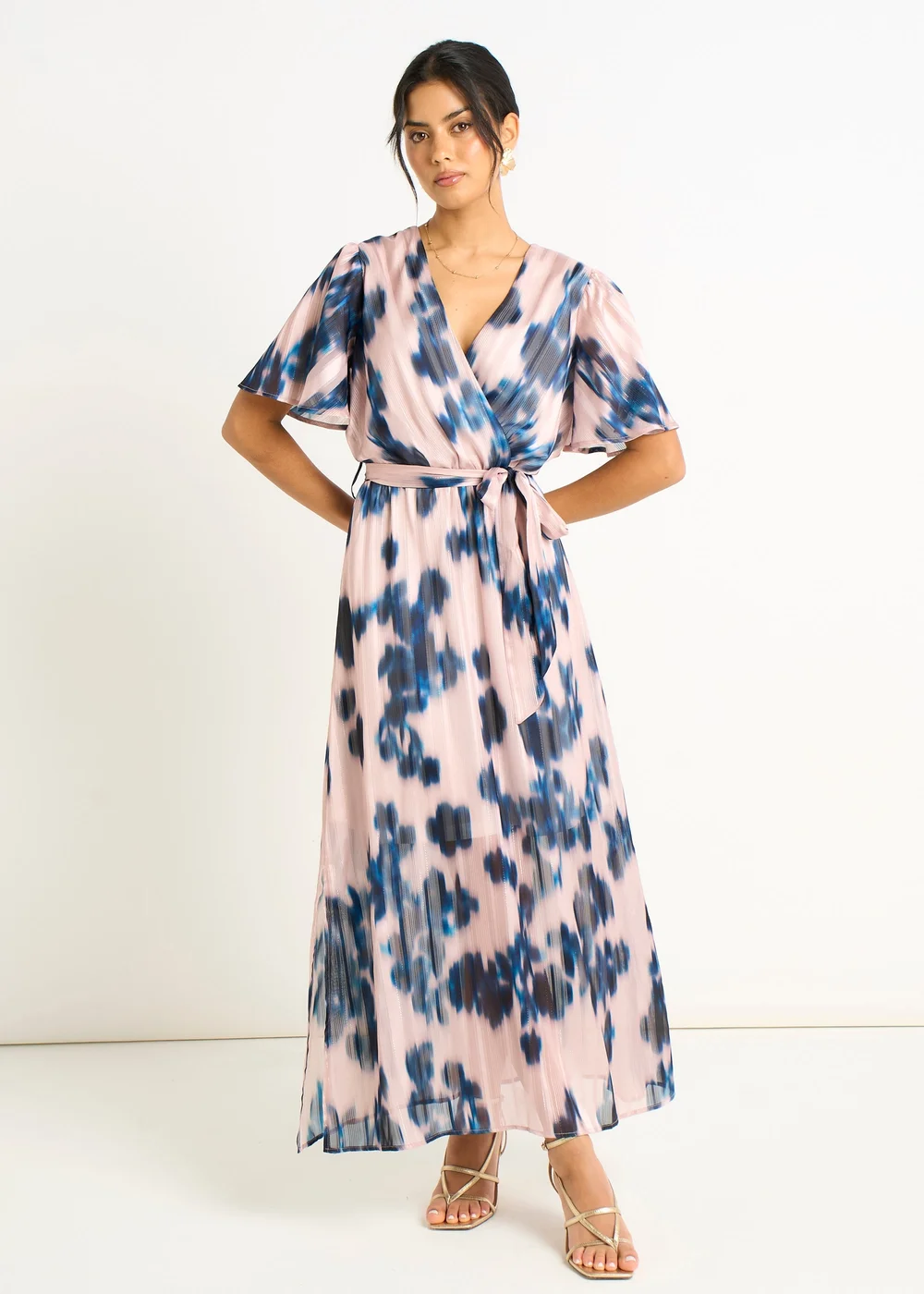 Gini London Champagne Blur Animal Print Wrap Midi Dress - 14 Image 1