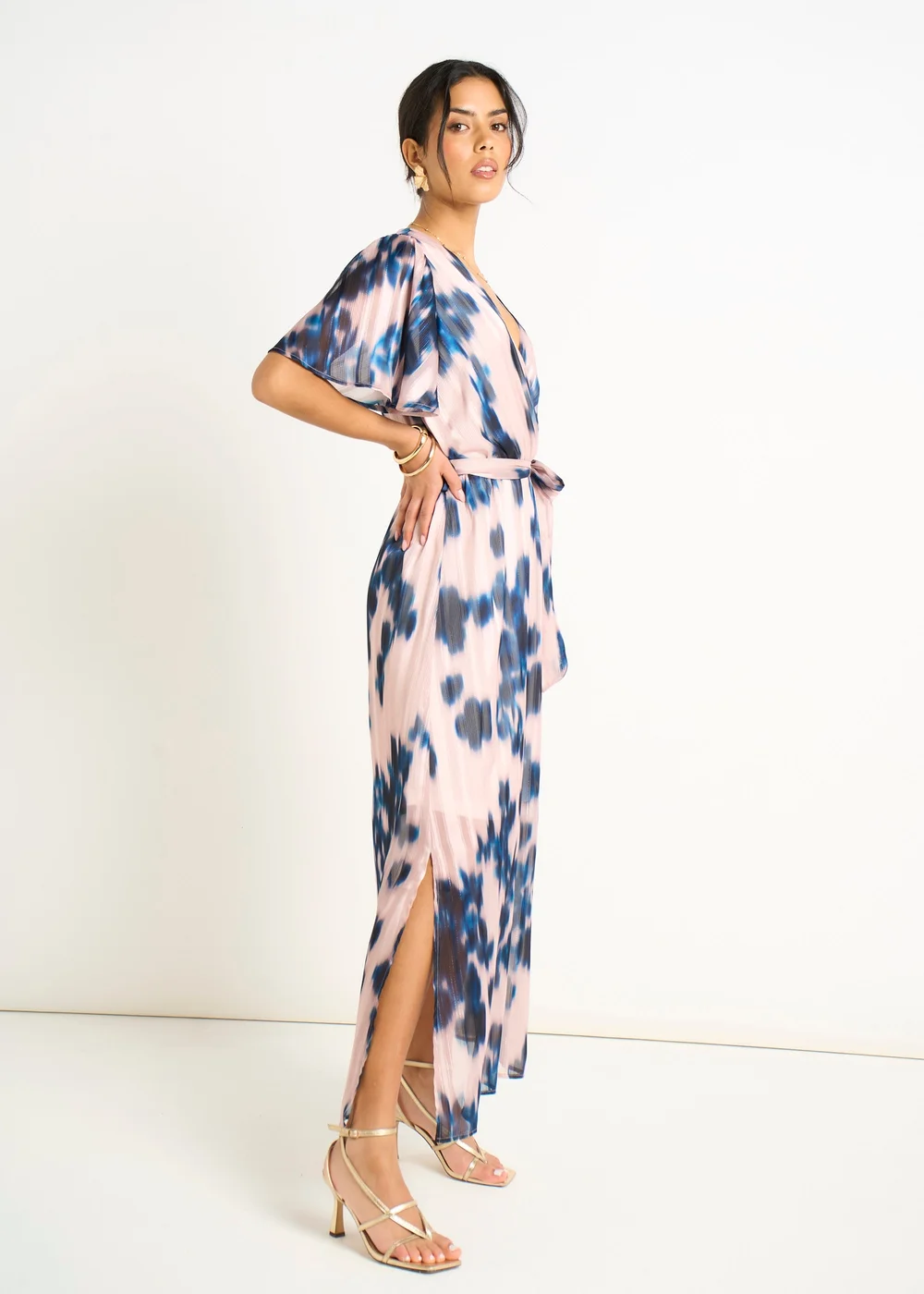 Gini London Champagne Blur Animal Print Wrap Midi Dress - 14 Image 4