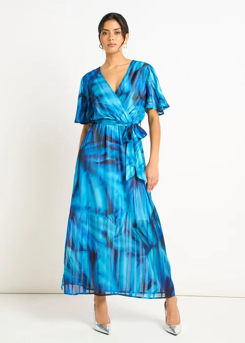 Gini London Blue Tie Dye Print Wrap Midi Dress - 10 Image 2