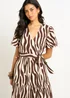 Gini London Chocolate Zebra Print Wrap Midi Dress - 16 Image 3