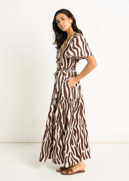 Gini London Chocolate Zebra Print Wrap Midi Dress - 16 Image 4