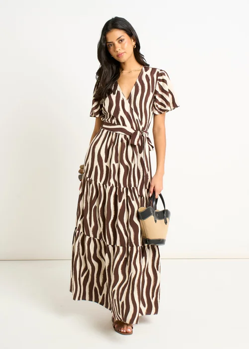 Gini London Chocolate Zebra Print Wrap Midi Dress - 16 Image 1