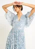 Gini London Blue Foil Metallic Print Short Sleeves Maxi Dress - 8 Image 3