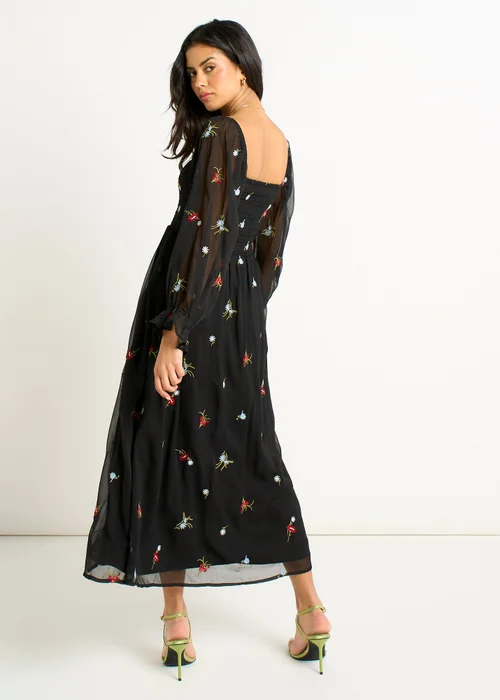 Gini London Black Chiffon Floral Embroidered Dress - 14 Image 2
