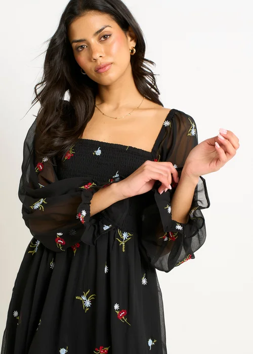 Gini London Black Chiffon Floral Embroidered Dress - 14 Image 3