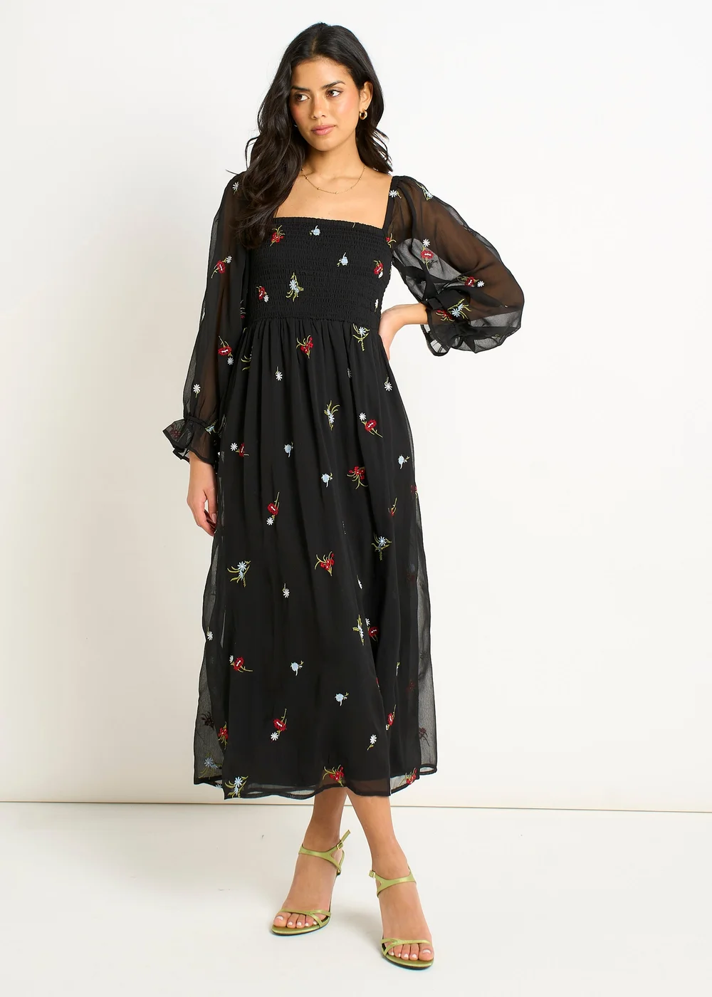 Gini London Black Chiffon Floral Embroidered Dress - 14 Image 1