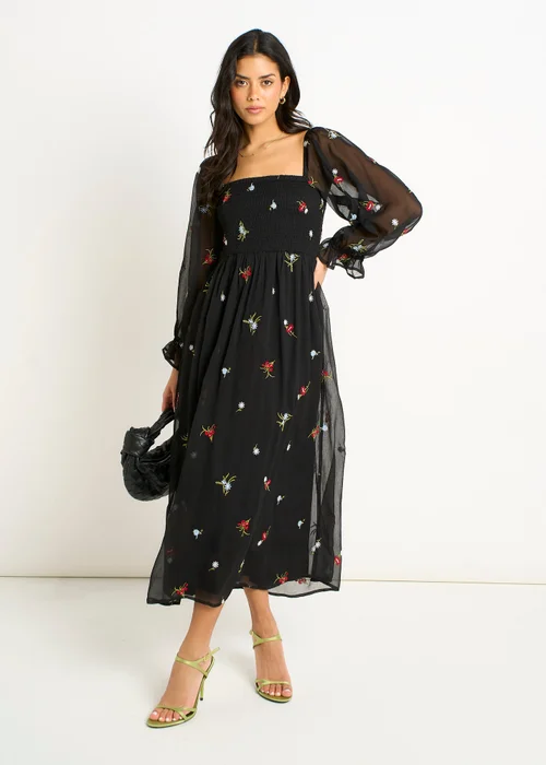 Gini London Black Chiffon Floral Embroidered Dress - 14 Image 4