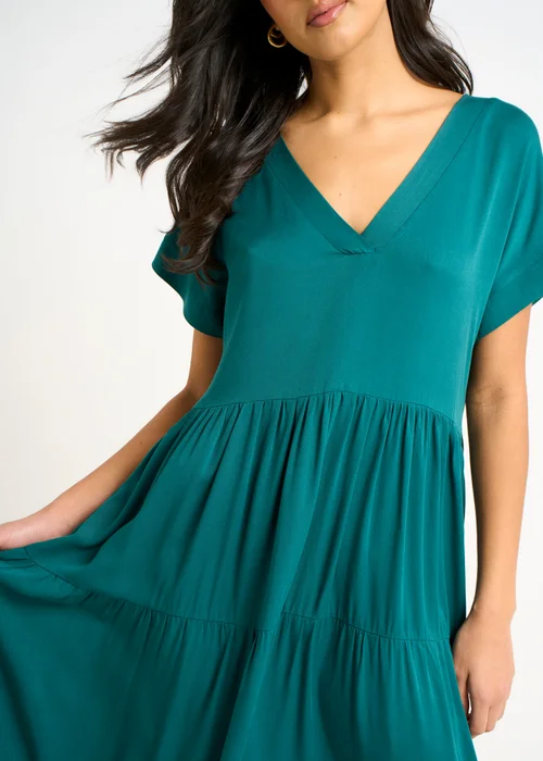 Gini London Green V Neck Pocket Smock Midi Dress - M/L Image 3